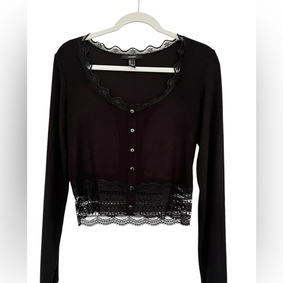 Forever 21 Women's Cropped Knit Lace Cardigan Black US Size Large - Picture 1 of 6